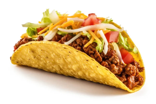 墨西哥塔科食品在孤立的白色背景 对食物有好处的博客 社交媒体上的食物内容或广告 — 图库照片