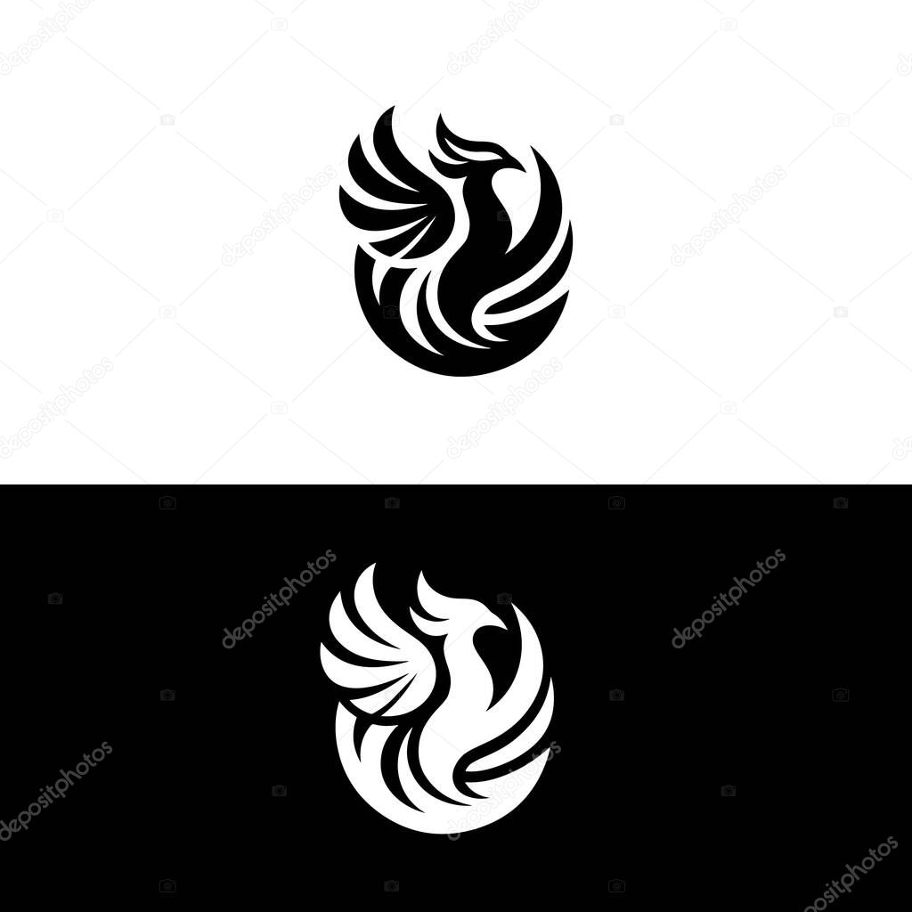 Enigmatic Black and White Phoenix Emblem Portraying Rebirth and Eternity on a Dual Background