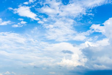 Pofuduk beyaz bulutlu parlak mavi gökyüzü, doğal bulutlu arka plan doğa, hava durumu ve soyut tasarım kavramları için mükemmel