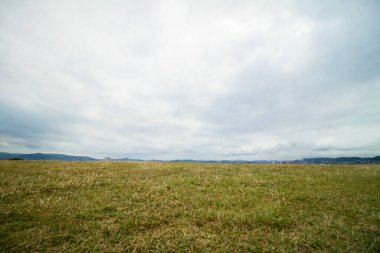 Cerro de Santa Catalina Cimadevilla Gijon, bulutlu arka planlı yeşil alan.