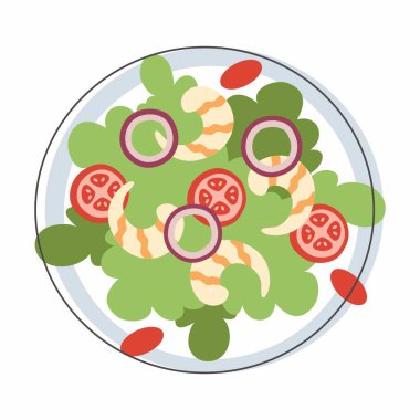 Vektör sebze salatası. Organik. Tabakta sebze salatası. Kasede sebze salatası. Salata karikatürü çizimi.