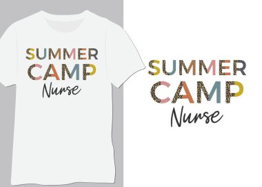 Yaz Kampı Hemşiresi, Hemşire Leopar Doku Tasarım Vektörü, Yaz Kampı Tipografisi