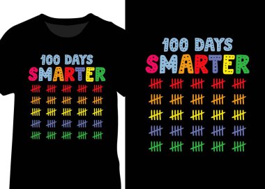 100 GÜN Smarter, 100 Days of School Tipography Tişört Tasarım Vektörü