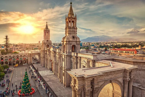 Arequipa Katedrali Gün Batımında Manzara Peru — Stok fotoğraf