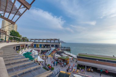 Aerial view of the sea beach in Larcomar, Miraflores, Peru