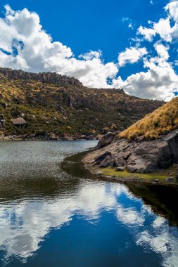 Dağlarda bir göl manzarası 