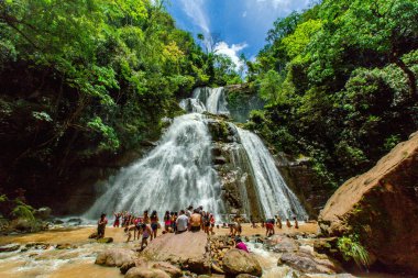 Chanchamayo, beautiful waterfall in the forest, nature background. Jungle of Peru