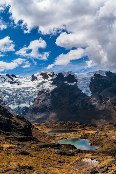 stock image Scenic view of snow Huaytapallana mountain landscape with clouds and blue sky.  Snowy Huaytapallana, Huancayo Peru