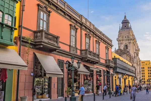 Ville Historique Façade Bâtiment Dans Ville Lima — Photo