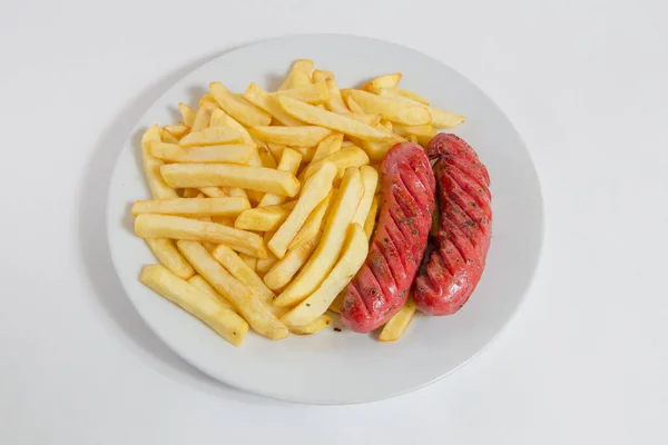 Salsichas Com Batatas Fritas — Fotografia de Stock