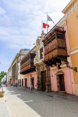 Arquitectura en las calles del centro histrico de Lima, Peru. Abril 2023