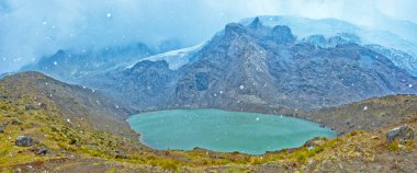 mountain lake in snow in the mountains. Huaytapallana Mountain, Huancayo Peru,  clipart