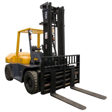 Forklift kamyonu. Ağır yük yükleyicisi. izole edilmiş. 3d oluşturma