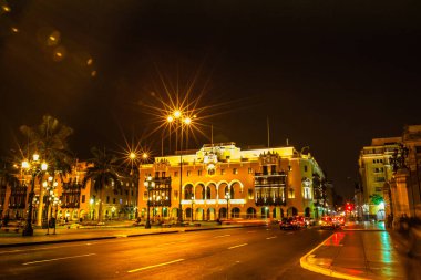 Lima central square, night views. Views, streets and tourist buildings of Lima Peru