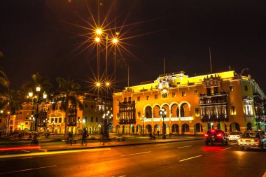 Lima central square, night views. Views, streets and tourist buildings of Lima Peru