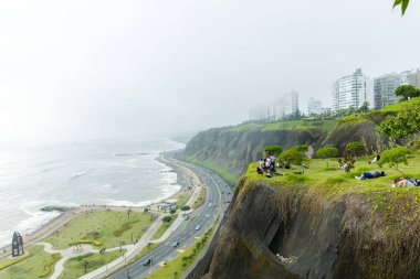 The promenade of Miraflores, a place of healthy leisure where paragliding is also practiced. January 22, 2023, Lima Peru