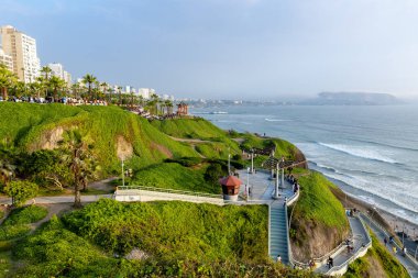 Great chinese park, tourist attraction overlooking the sea in the Malecon of Miraflores, a place of recreation. January 22, 2023, Lima Peru