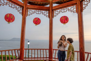 Gran Parque Chino, tourist attraction overlooking the sea in the Malecon of Miraflores, a recreational place. Peru