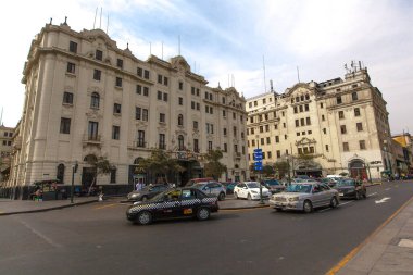 Lima Peru 'nun tarihi merkezinin sokakları ve binaları.