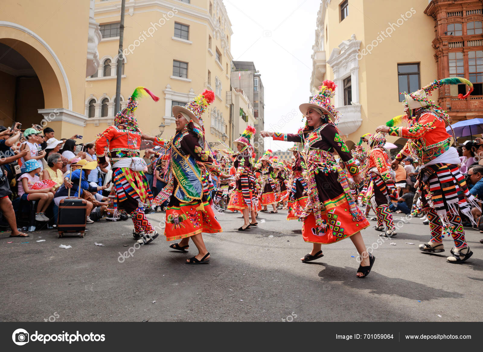 February 2024 Lima Peru Dancers Music Bands Parade Festivity Virgin
