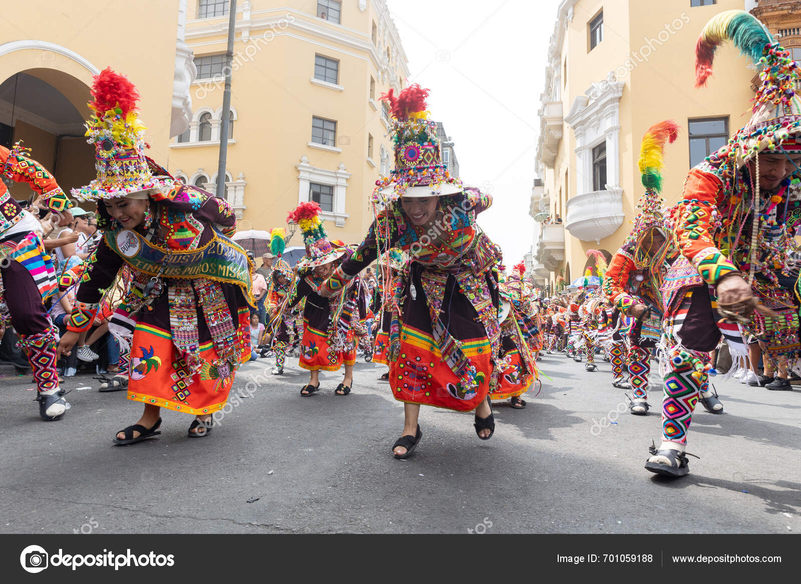 February 2024 Lima Peru Dancers Music Bands Parade Festivity Virgin