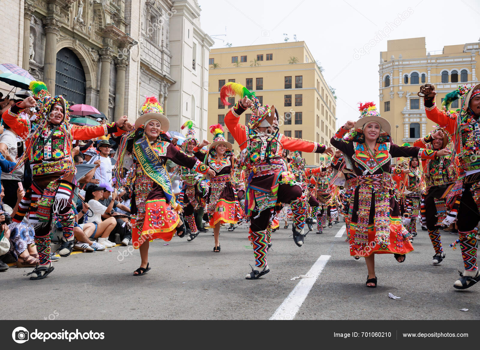 February 2024 Lima Peru Dancers Music Bands Parade Festivity Virgin