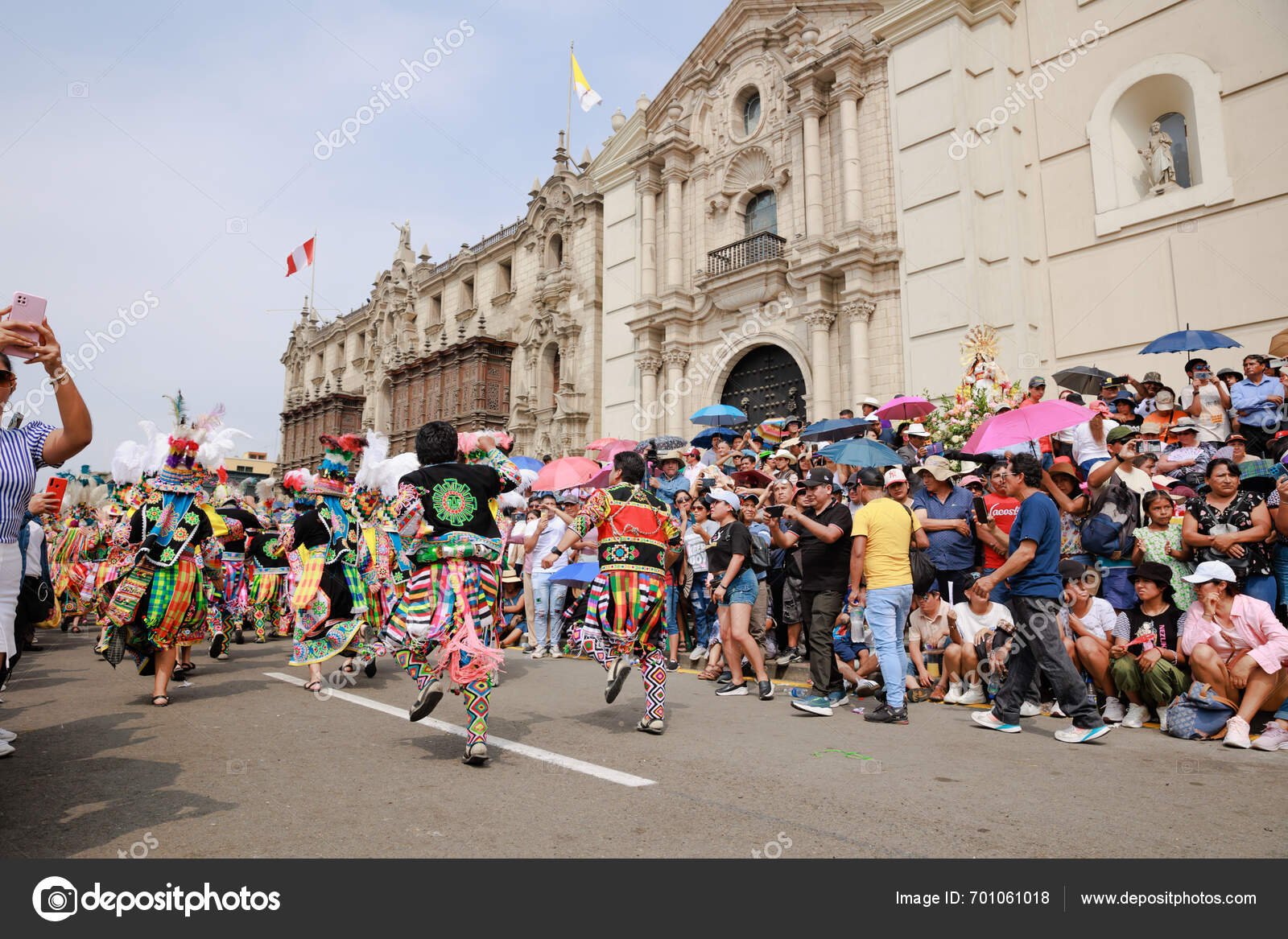 February 2024 Lima Peru Dancers Music Bands Parade Festivity Virgin