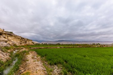 Dağları ve bulutlu gökyüzü olan güzel bir manzara.