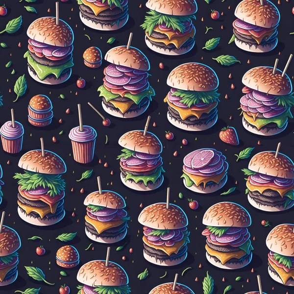 Deliciosas Hamburguesas Deliciosas Patrón Sin Costuras Textura Repetible Perfecto Para — Foto de Stock