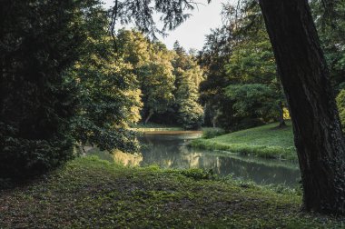 Opocno Kalesi 'nin, İngiliz tarzında güzel parkı ve Çek Cumhuriyeti' nin Rönesans tarzında yazlık evi olan bölgesi. Romantik bahçe mimarisi. Ristokrat. 