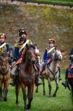 JOSEFOV, CZECH Cumhuriyet, Nisan 01, 2023 - Josefov kalesinin açılışı. 1866 'daki Prusya-Avusturya savaşının gösterimi. Prusyalı Süvariler