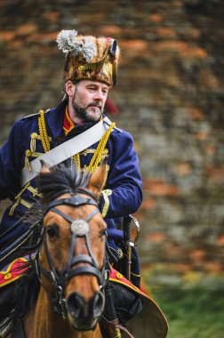 JOSEFOV, CZECH Cumhuriyet, Nisan 01, 2023 - Josefov kalesinin açılışı. 1866 'daki Prusya-Avusturya savaşının gösterimi. Prusyalı Süvariler