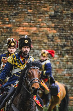 JOSEFOV, CZECH Cumhuriyet, Nisan 01, 2023 - Josefov kalesinin açılışı. 1866 'daki Prusya-Avusturya savaşının gösterimi. Prusyalı Süvariler