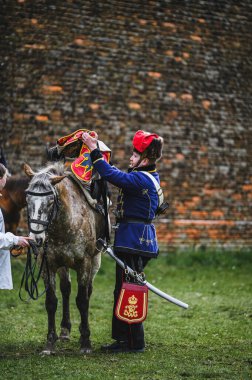 JOSEFOV, CZECH Cumhuriyet, Nisan 01, 2023 - Josefov kalesinin açılışı. 1866 'daki Prusya-Avusturya savaşının gösterimi. Prusyalı Süvariler
