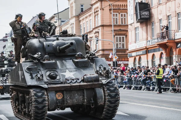 stock image PILSEN, CZECH REPUBLIC - MAY 7, 2023: Convoy of Liberty. Liberation festival Plzen (Plze). Celebration of the Liberation of Pilsen by US Army in May 1945.