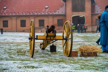 Josefov, Czech Republic, 31.12. 2024: New Year's Eve shooting. Public display of artillery from the 15th to 20th centuries. clipart