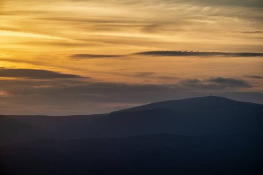 Spring sunrise in mountains countryside landscape. Orlicke mountains on the border between the Czech Republic and Poland. clipart