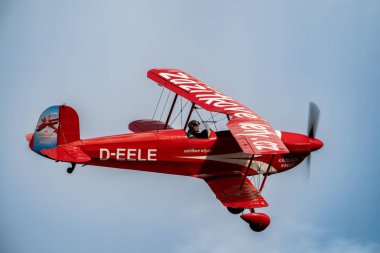 Kuneticka hora, Czech republic - June 27 2024: Historic airplane. Bcker 131 Jungmann. German training biplane. The aircraft was produced from 1934. clipart