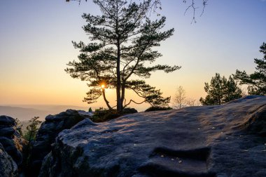 Gohrisch Dağı 'nda sonbahar günbatımı, Sakson İsviçre, Almanya