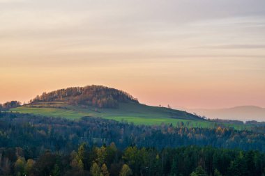 Cross peak - Krizovy vrch, beautiful autumn views of the region during sunrise. Rynartice, Jetrichovice region, Czech Switzerland, Czech republic clipart