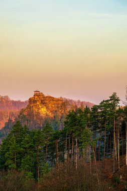 Cross peak - Krizovy vrch, beautiful autumn views of the region during sunrise. Rynartice, Jetrichovice region, Czech Switzerland, Czech republic clipart