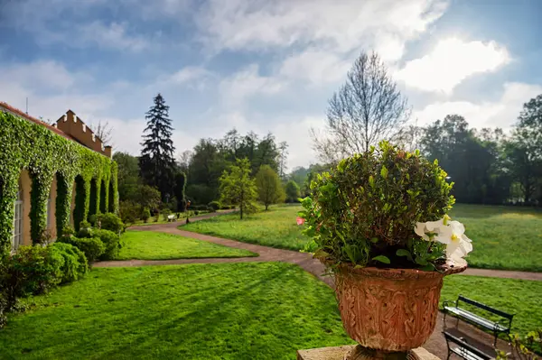Çek Cumhuriyeti, Castolovice 'de bir sarayın bahar manzarası