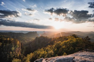 View from Carolafelsen towards Schrammsteine sandstone massif,  in Saxon Switzerland, Deutschland