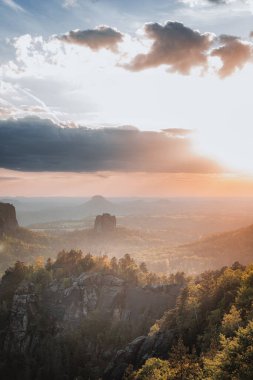 View from Carolafelsen towards Schrammsteine sandstone massif,  in Saxon Switzerland, Deutschland