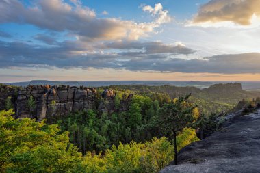 View from Carolafelsen towards Schrammsteine sandstone massif,  in Saxon Switzerland, Deutschland