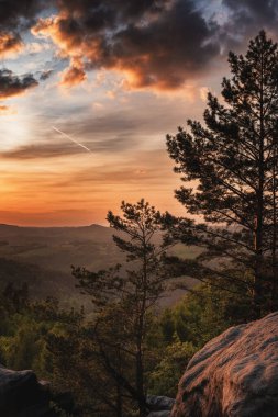 View from Carolafelsen towards Schrammsteine sandstone massif,  in Saxon Switzerland, Deutschland