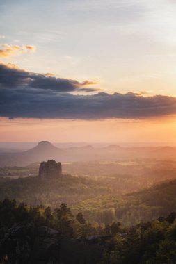 View from Carolafelsen towards Schrammsteine sandstone massif,  in Saxon Switzerland, Deutschland
