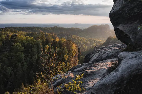View from Carolafelsen towards Schrammsteine sandstone massif,  in Saxon Switzerland, Deutschland