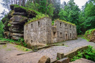 Dolsky Mill, nehir Kamenice bohem İsviçre Ulusal Parkı, Çek Cumhuriyeti, Dolsky mlyn kalıntıları.