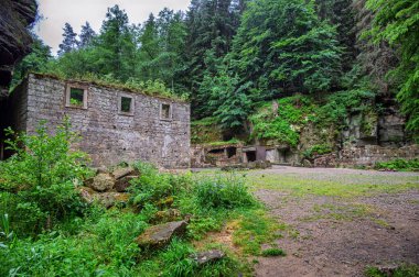 Dolsky Mill, nehir Kamenice bohem İsviçre Ulusal Parkı, Çek Cumhuriyeti, Dolsky mlyn kalıntıları.